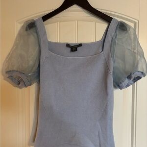 French Connection Light Blue Sheer Sleeve Blouse